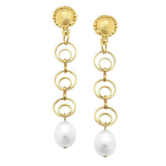 Gold Chain and Pearl Earrings