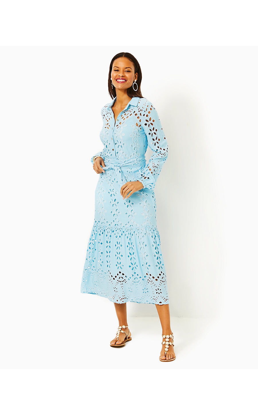 ZIA MIDI SHIRTDRESS - HYDRA BLUE - SOIREE EYELET