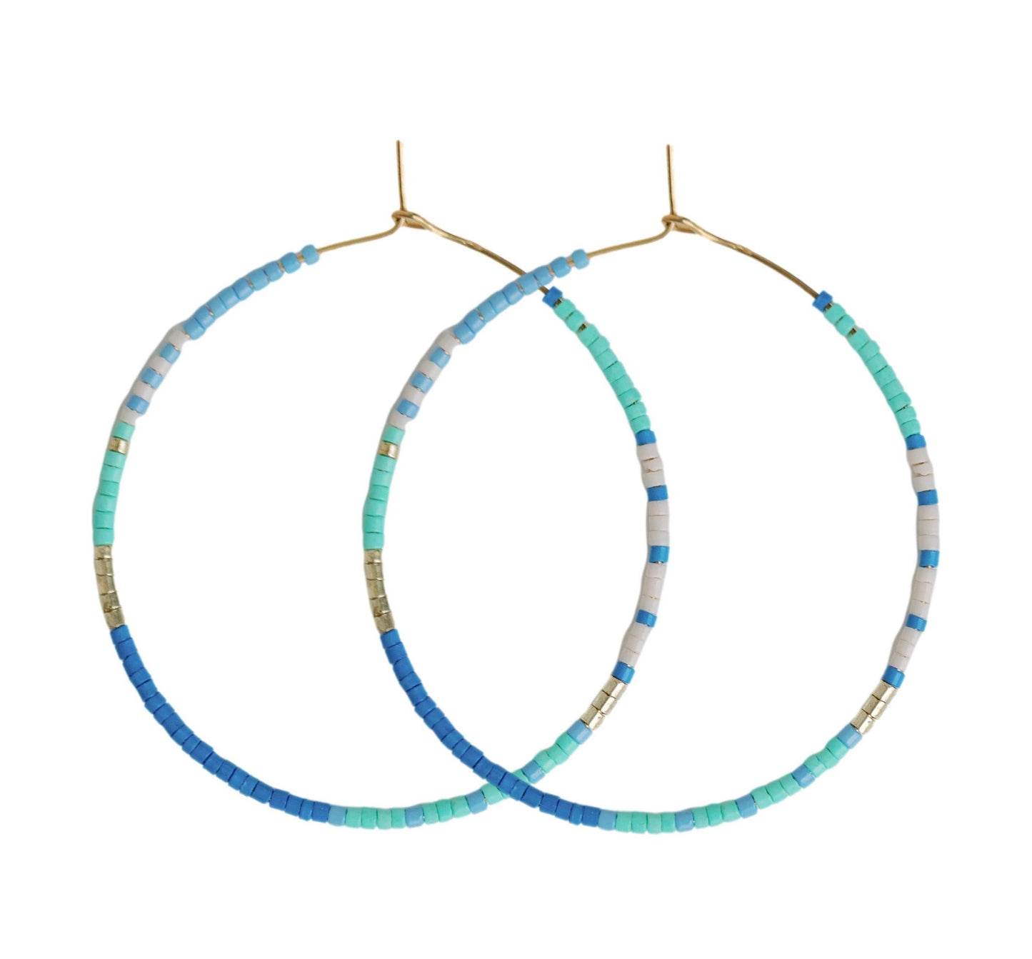 Skinny Blue Beaded Hoops