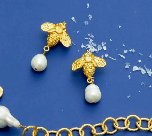 Bee + Pearl Drop Earrings