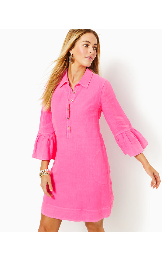 JAZMYN LINEN TUNIC DRESS - ROXIE PINK