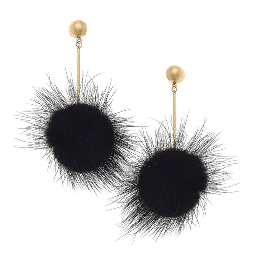 Dylan Mink Pompon Drop Earrings - Black