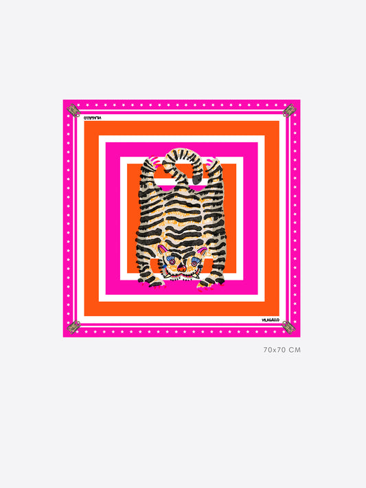 Tiger Silk Scarf - Orange/Pink