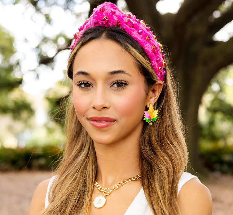 PINK KNIT HEADBAND WITH CRYSTALS & PEARLS