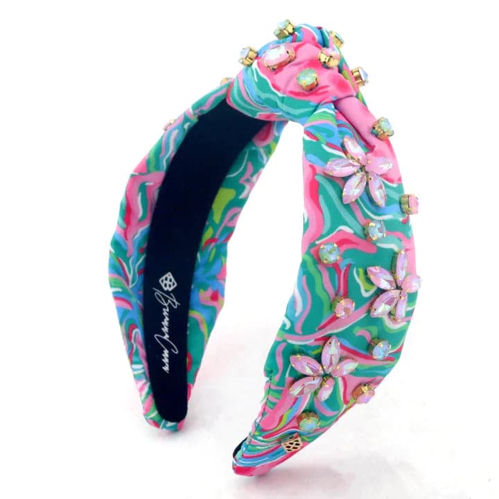 Bright Spring Floral Headband with Pink Flower Crystals