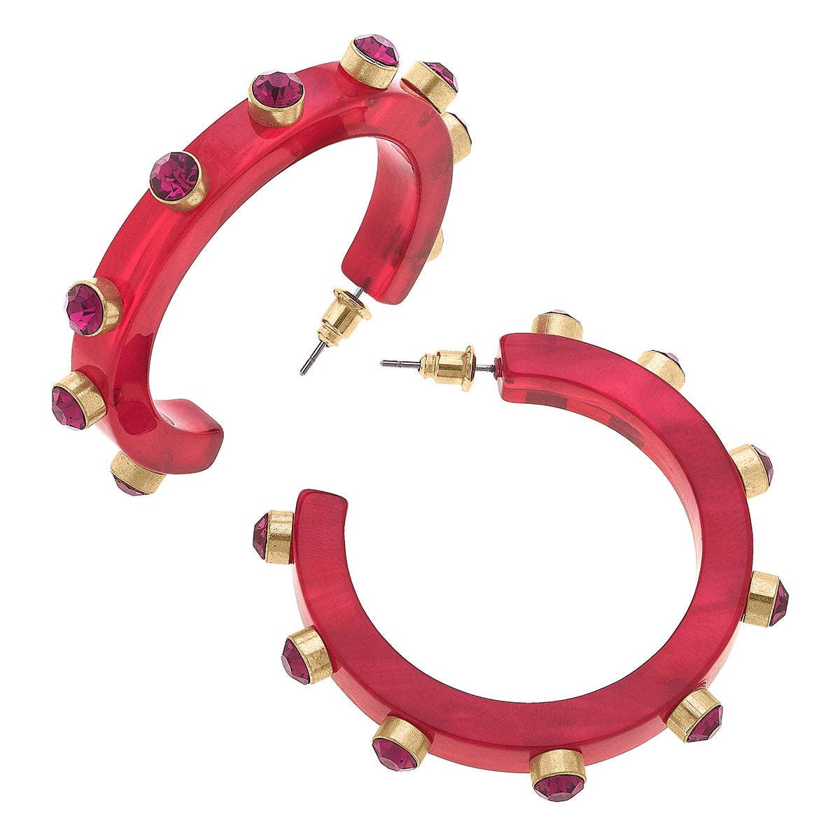 Renee Resin and Rhinestone Hoop Earrings - Fuchsia