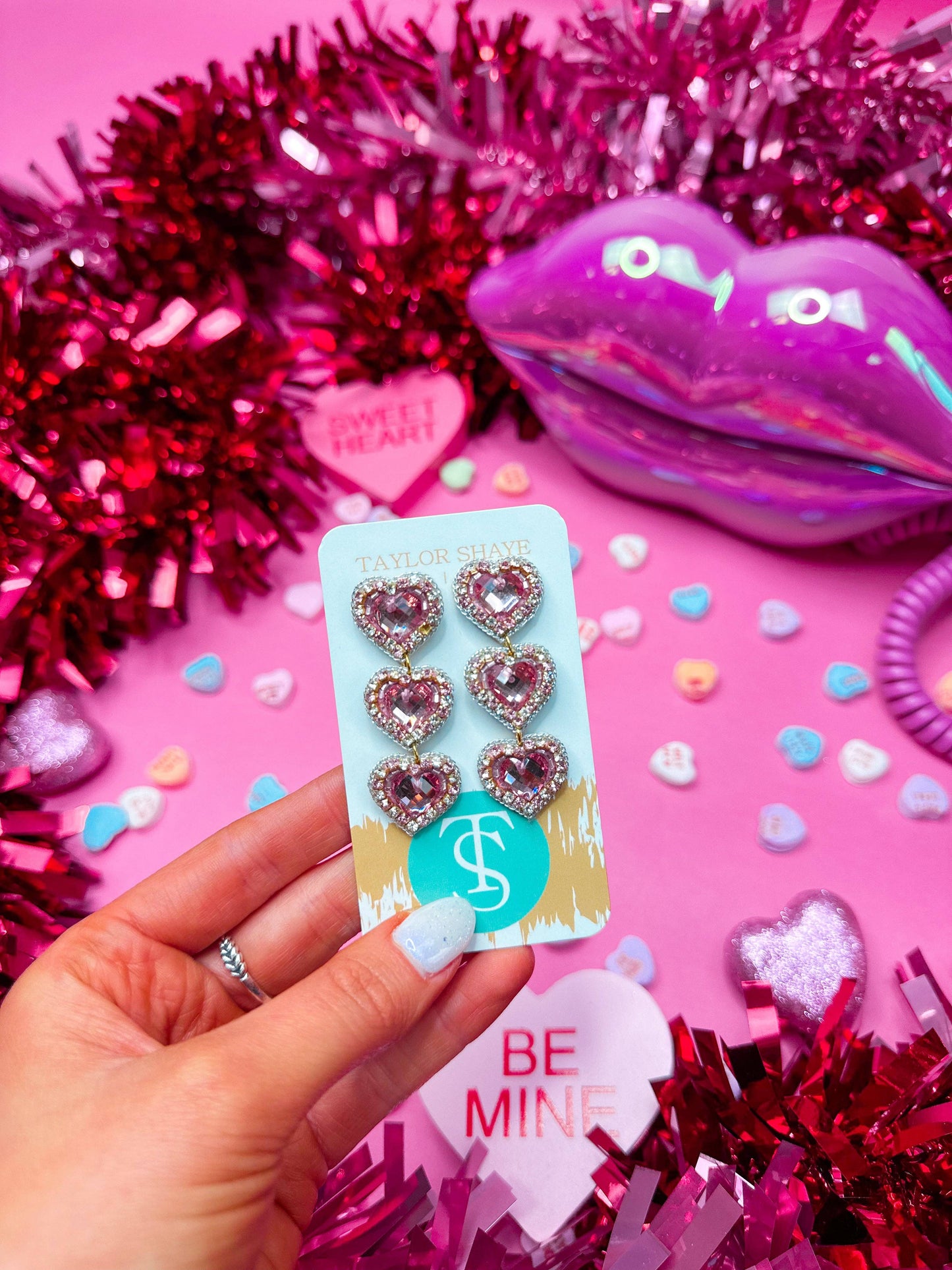 Rosaline Beaded Hearts - LT Pink