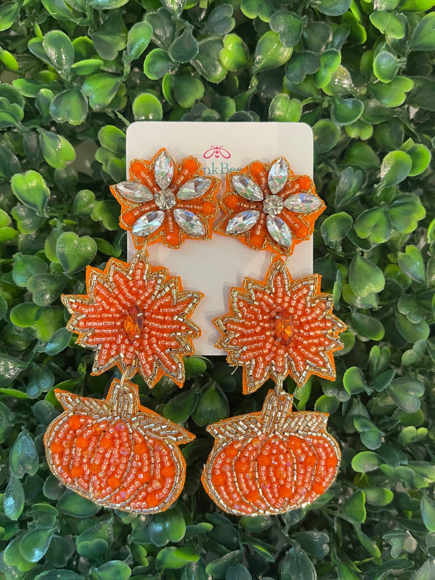 BEADED DANGLE PUMPKIN EARRINGS
