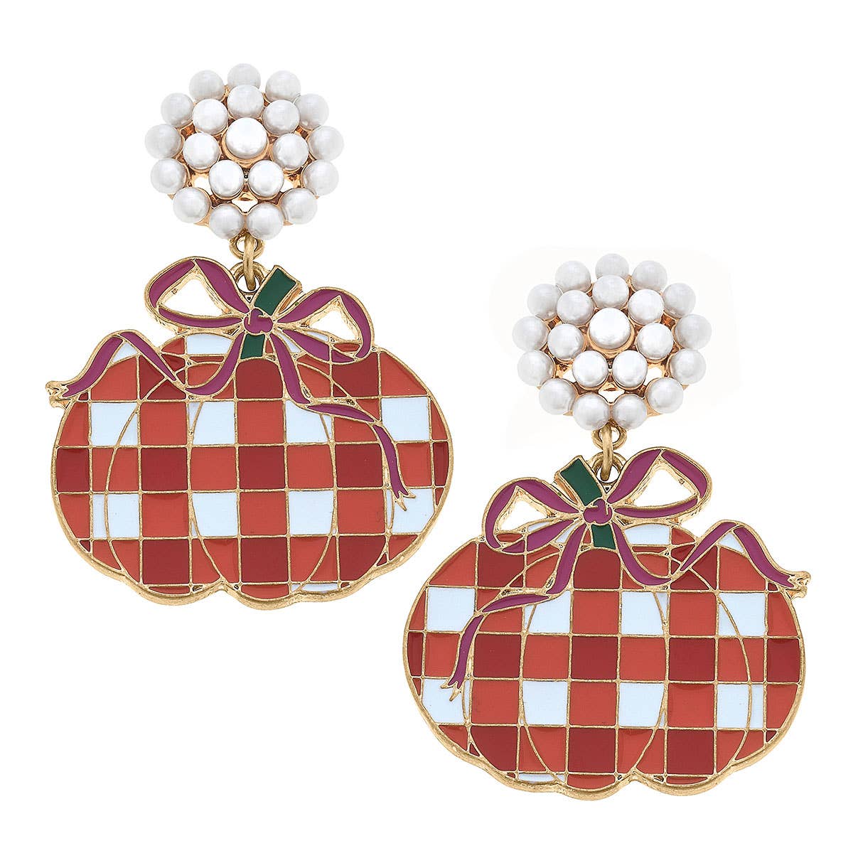 Gingham Pumpkin Earrings