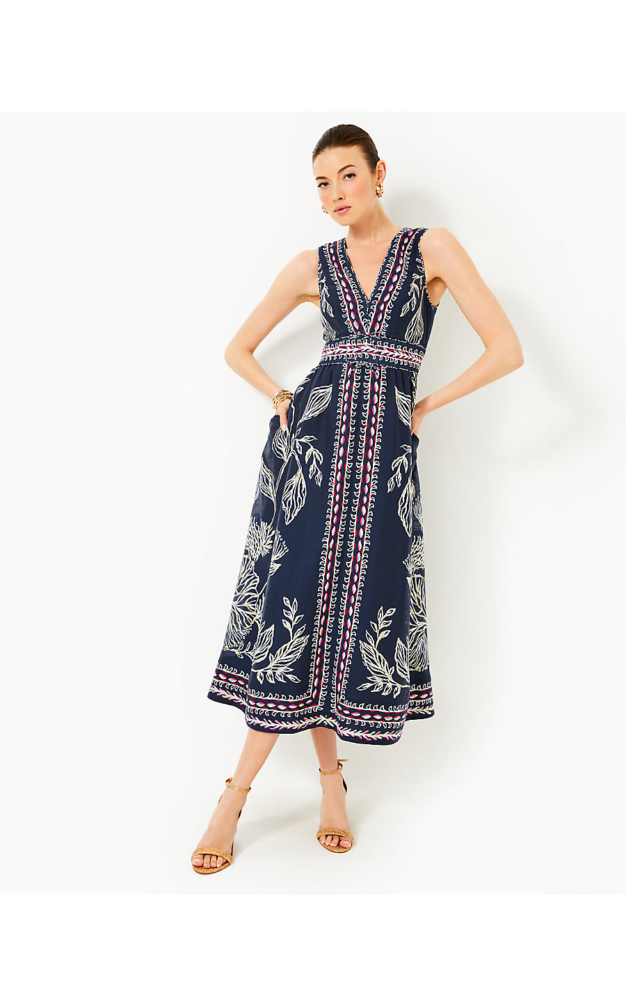 DANIELLA MIDI DRESS - LOW TIDE NAVY - COASTAL LOCALE ENGINEERED WOVEN DRESS