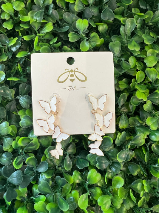 BUTTERFLY DROP EARRINGS - WHITE