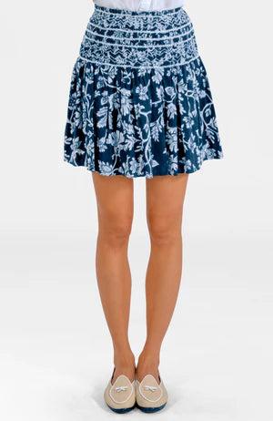 Stunning Stippling Smocked Skirt - Blue and White
