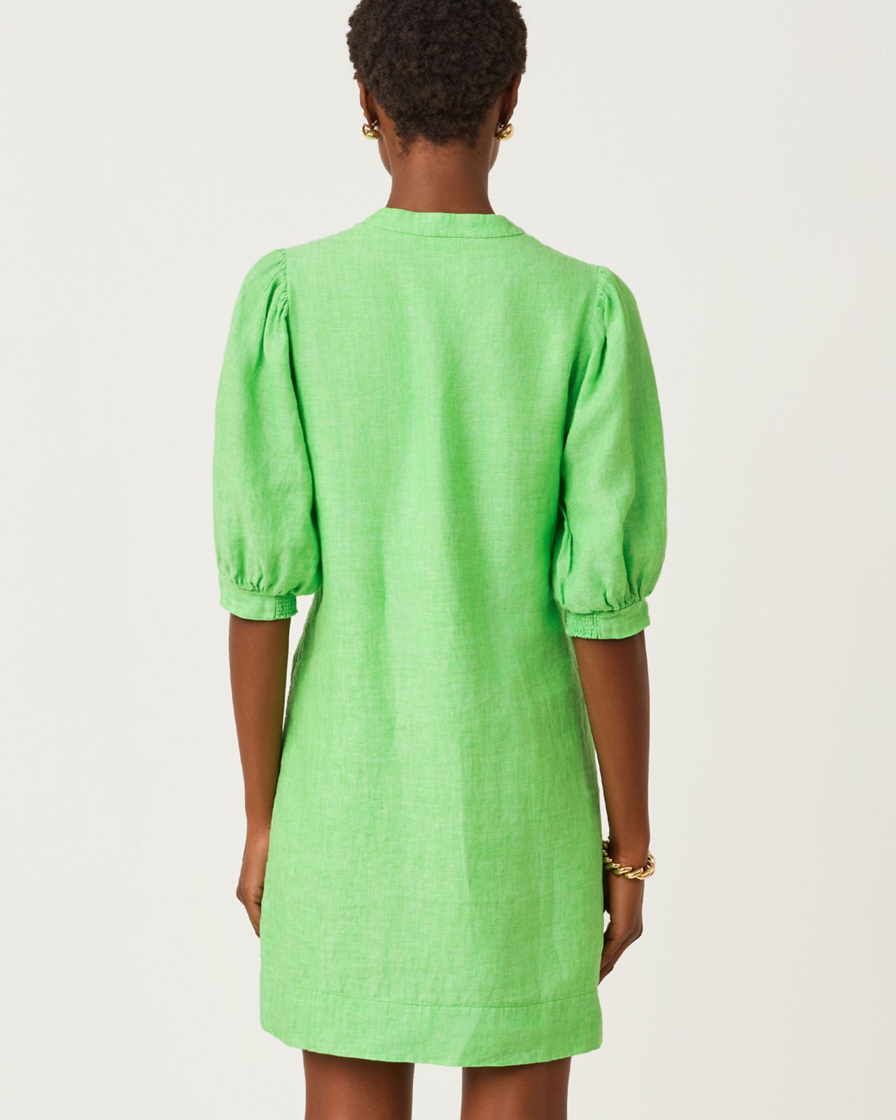 Mialeigh Elbow Sleeve Linen Dress Putting Green X Resort White