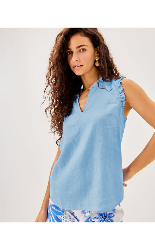 KAVALLA SLEEVELESS RUFFLE - JACARANDA BLUE