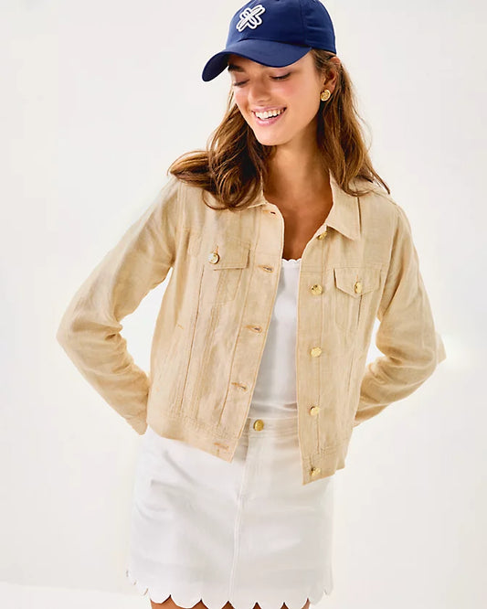 Seaspray Linen Jacket - Wicker Tan X Resort White