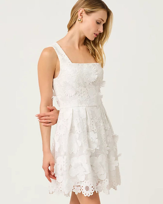 Cindy Skirted Romper - Resort White/Passion Flower 3D Lace