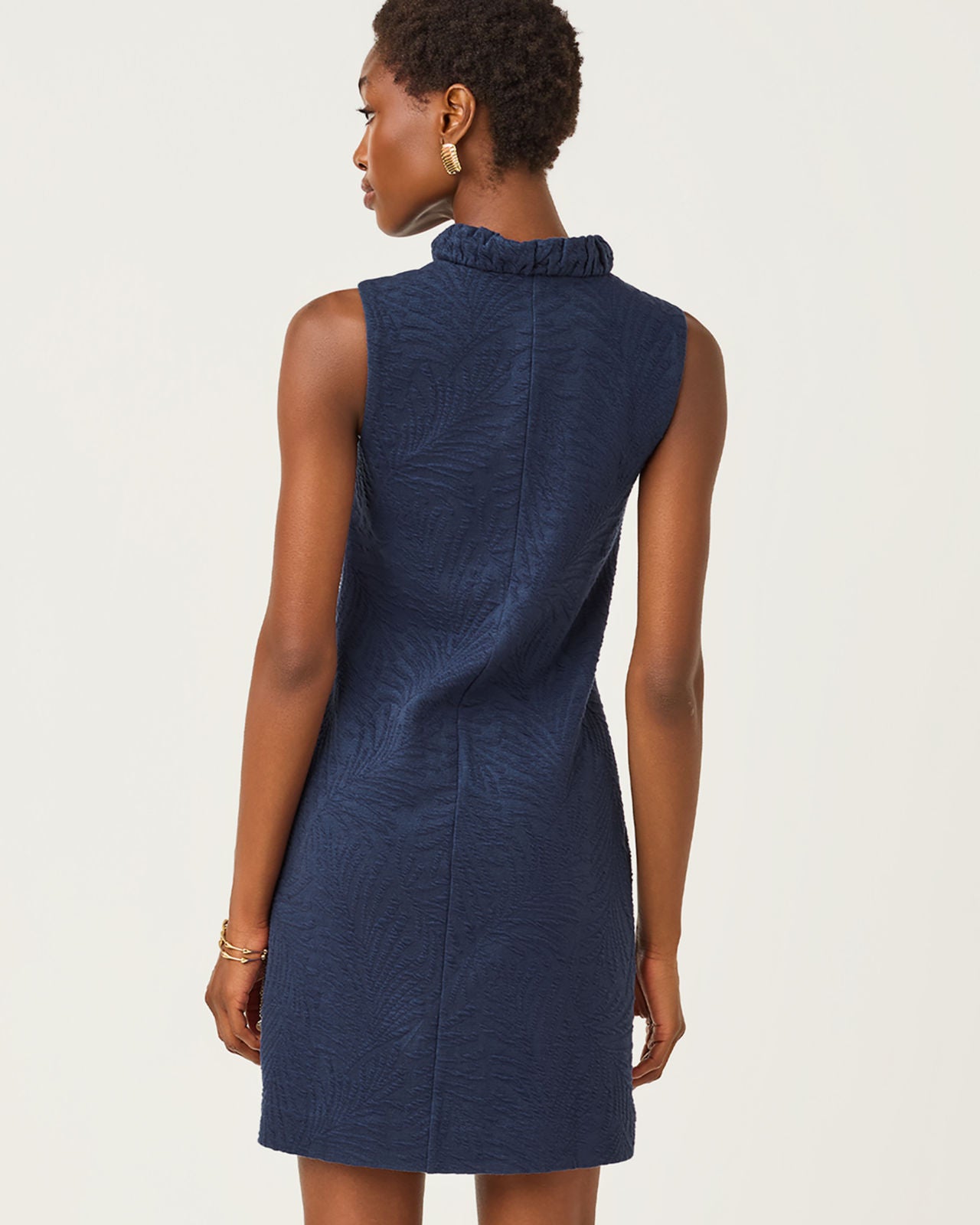Elsey Shift Dress  Low Tide Navy Leafy Knit Pucker Jacquard