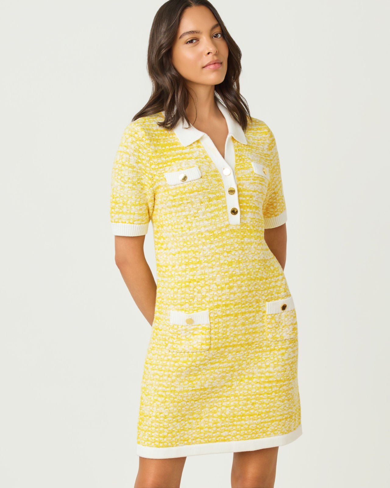 Theodorah Polo Sweater Dress Estelle Yellow Metallic Marl