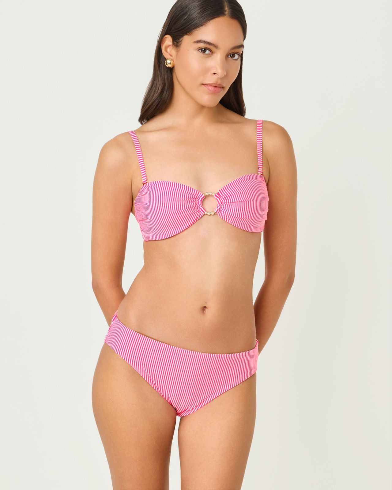 Katara Bandeau Top Cherry Blossom Pink Seersucker Stripe