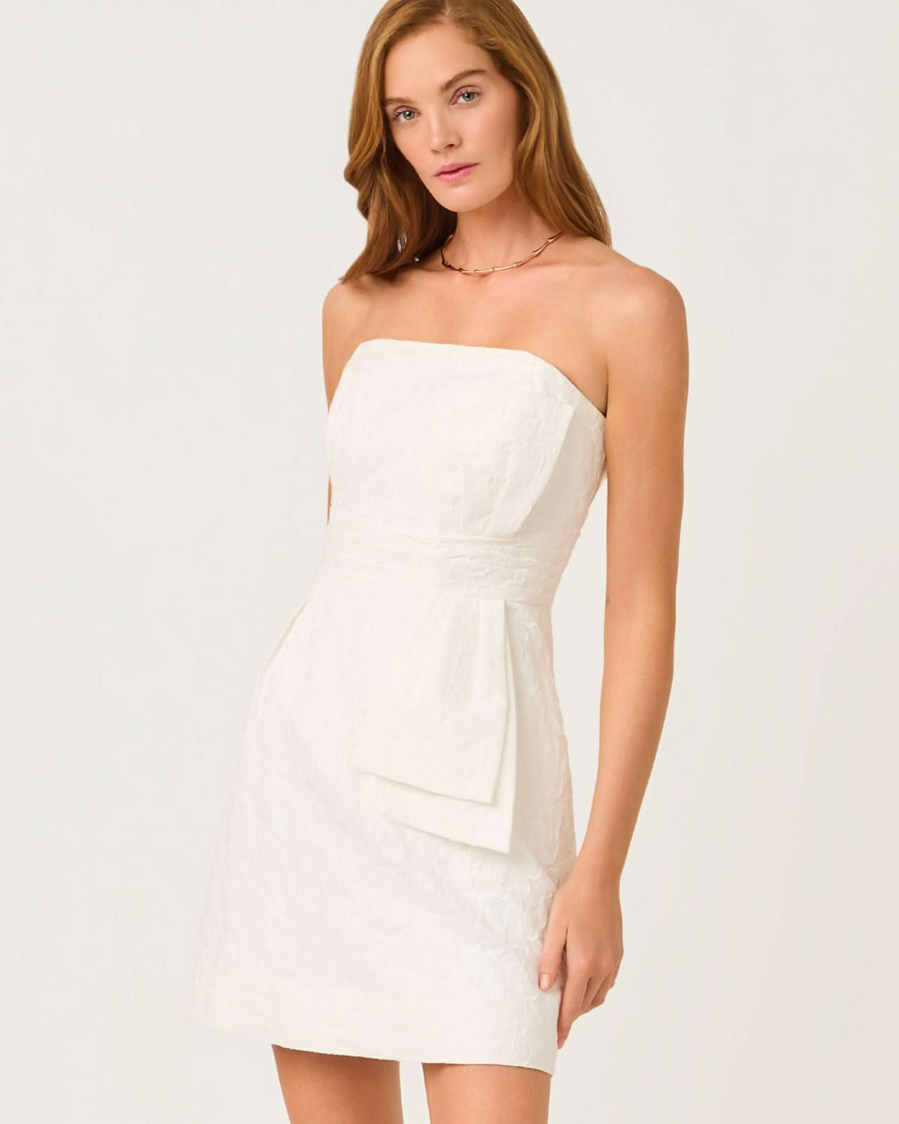 Amra Strapless Dress Resort White Floral Stretch Jacquard