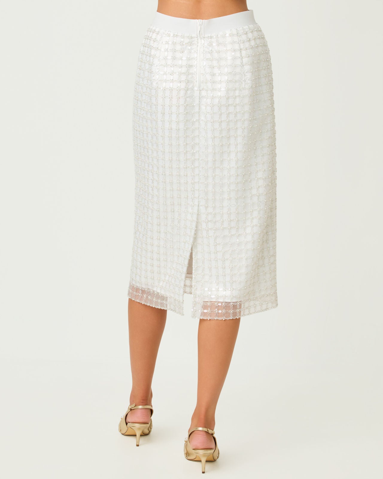 Cordae Midi Skirt Iridescent Metallic Pearl Grid Mesh