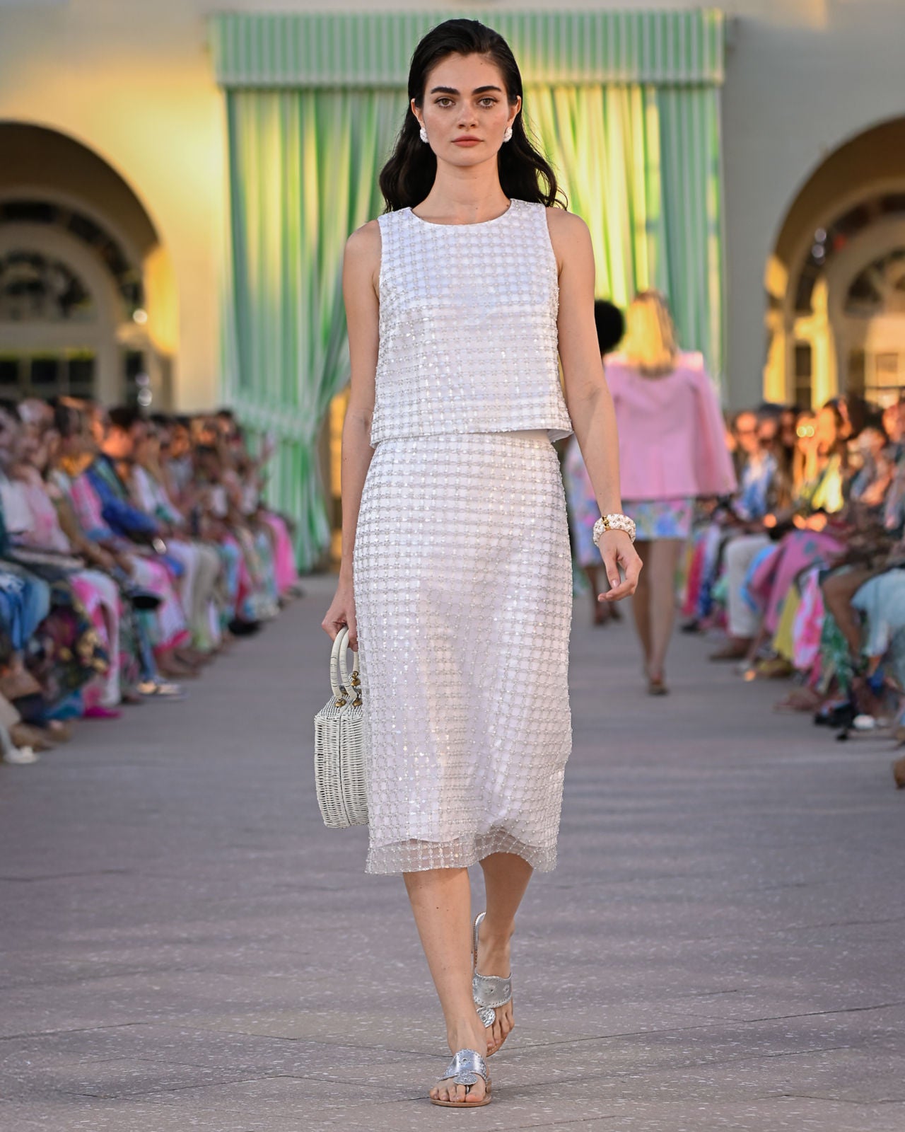 Cordae Midi Skirt Iridescent Metallic Pearl Grid Mesh