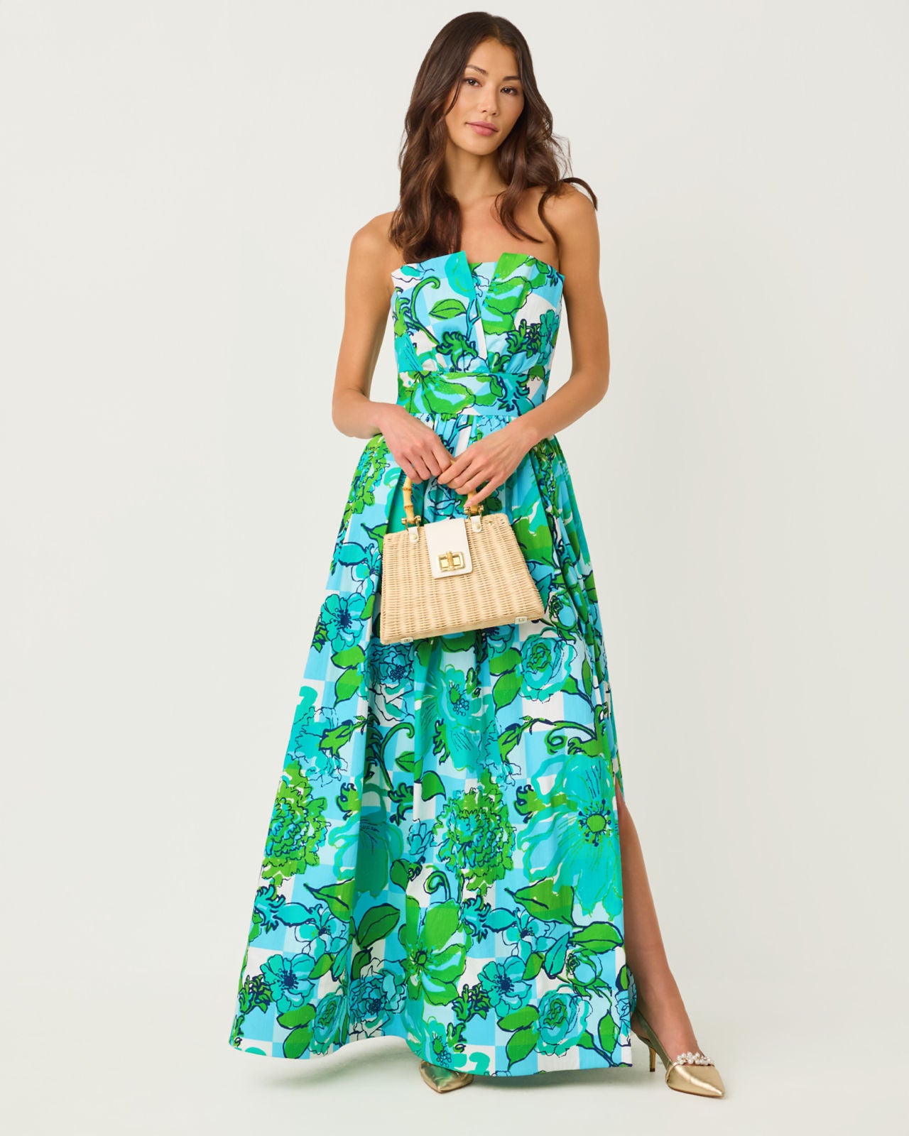 Ivella Maxi Dressss Capri Blue Rousseaus Roses Overlay