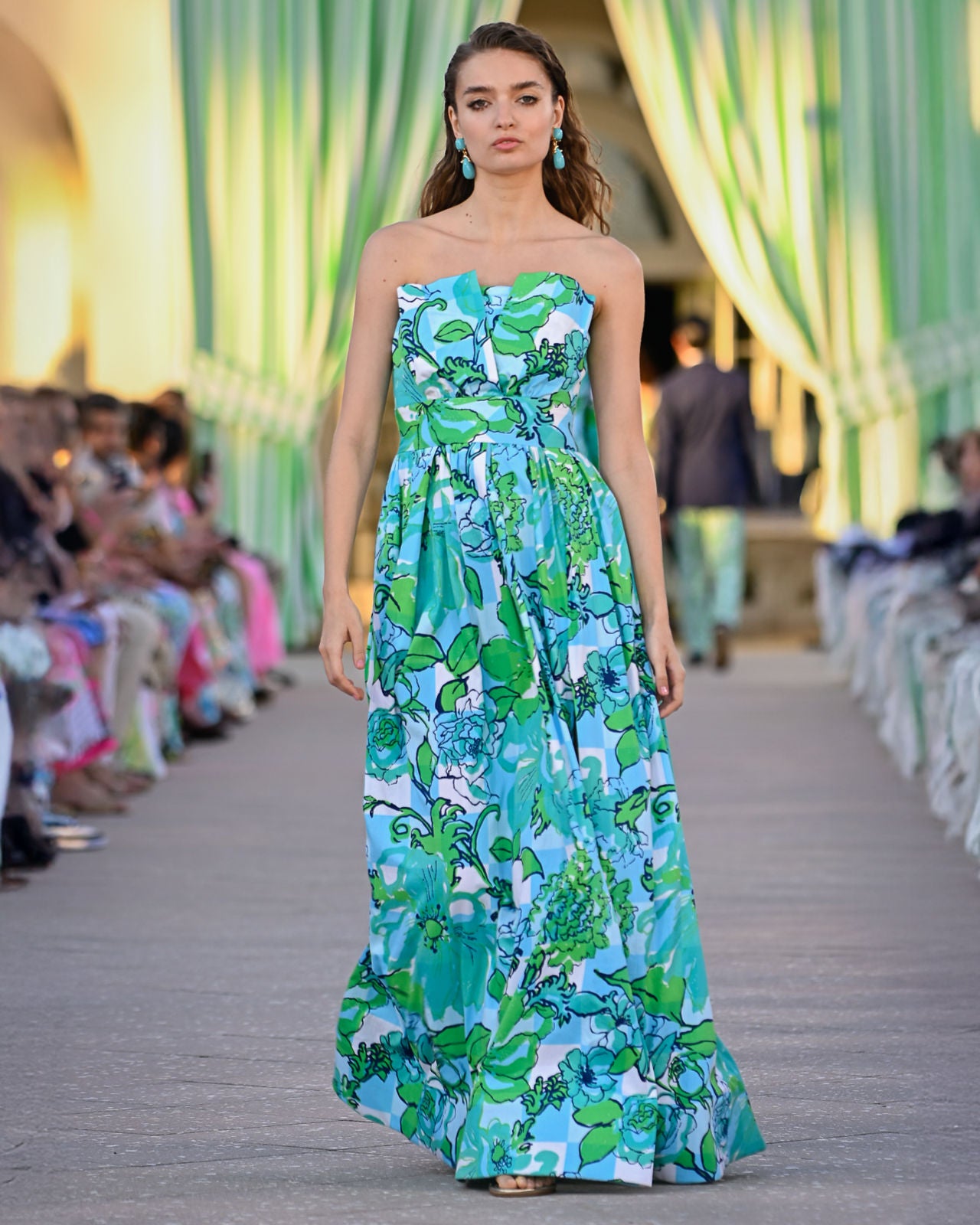 Ivella Maxi Dressss Capri Blue Rousseaus Roses Overlay