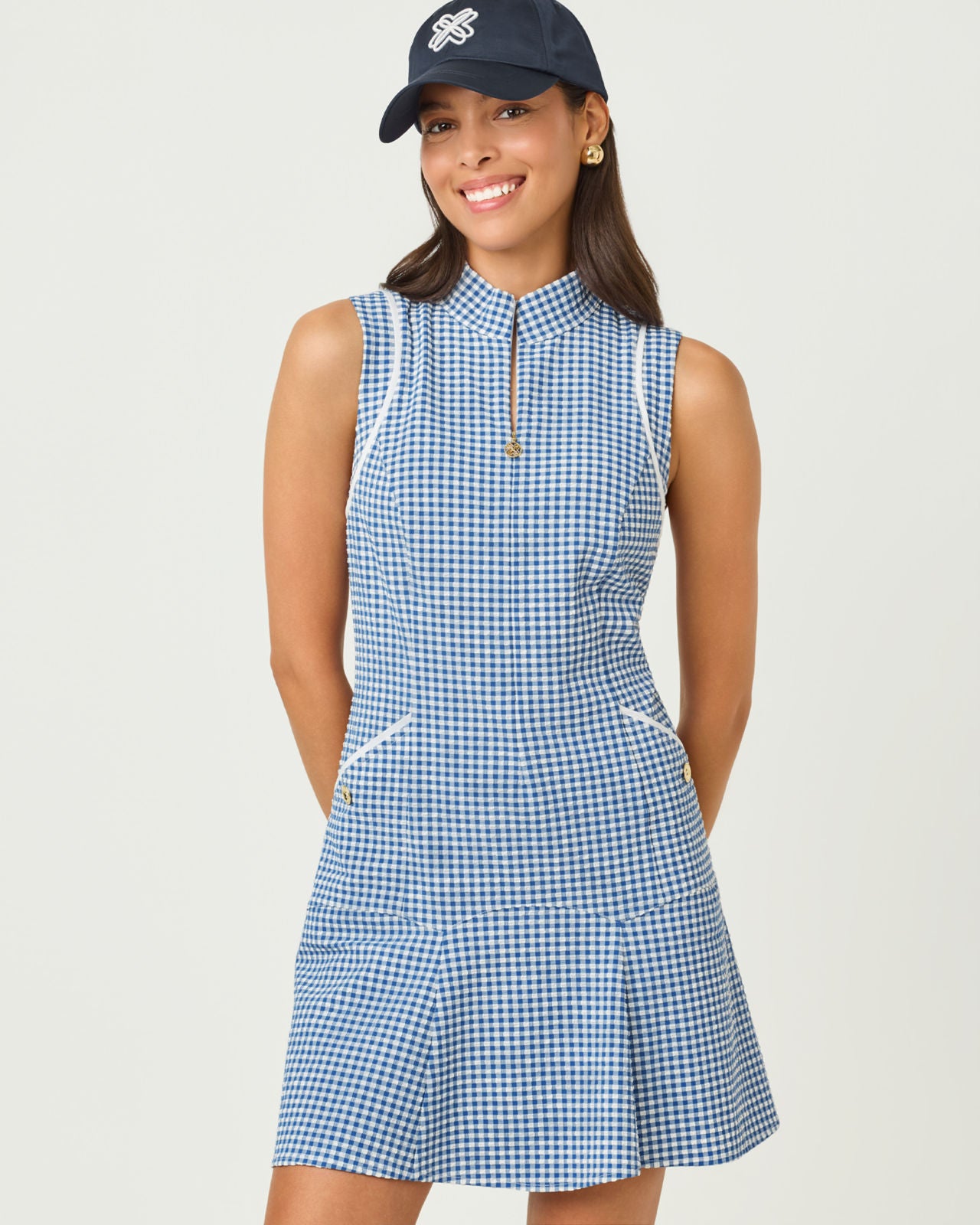 Kathy Flounce Dress UPF 50+ Starlight Navy Mini Performance Gingham