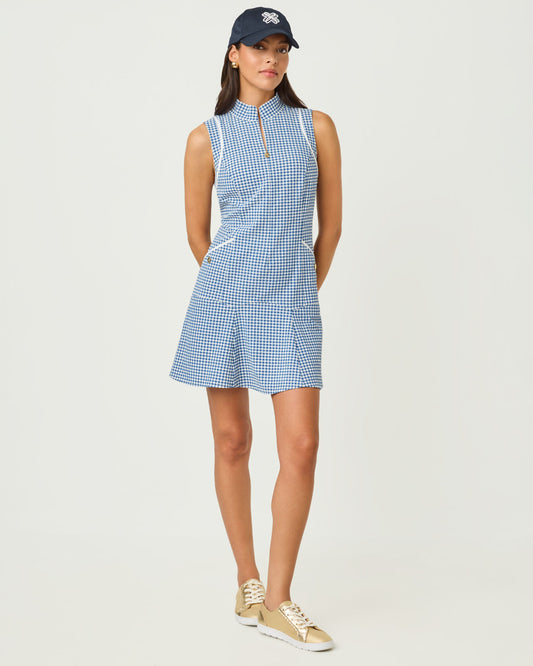 Kathy Flounce Dress UPF 50+ Starlight Navy Mini Performance Gingham