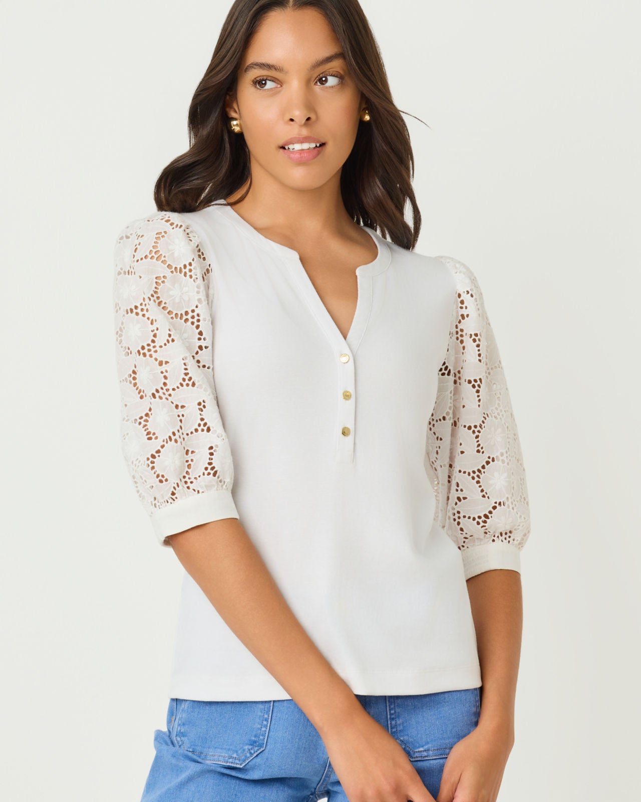 Ronson Eyelet Knit Top Resort White