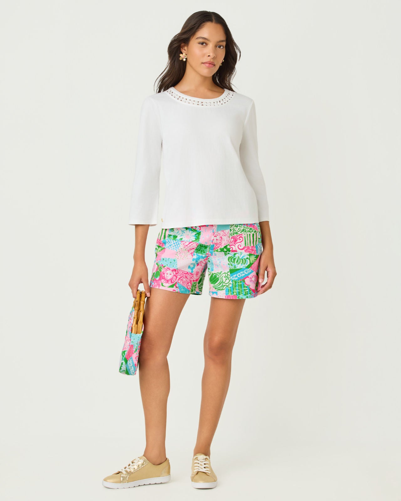 Clairmont 3/4 Sleeved Trim Top Resort White