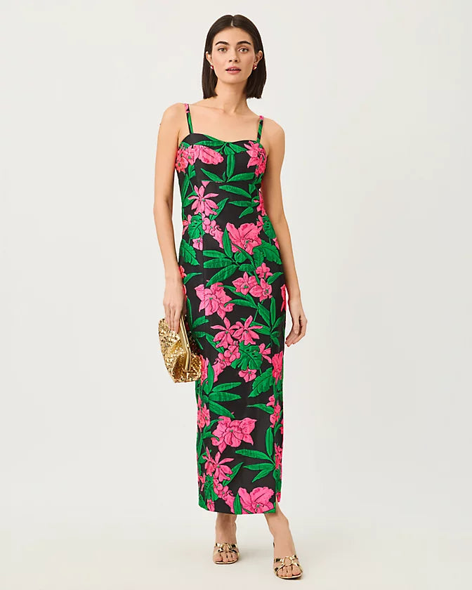 ALIMA MAXI DRESS - NOIR - JUNGLE BOUQUET JACQUARD
