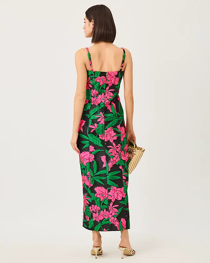 ALIMA MAXI DRESS - NOIR - JUNGLE BOUQUET JACQUARD