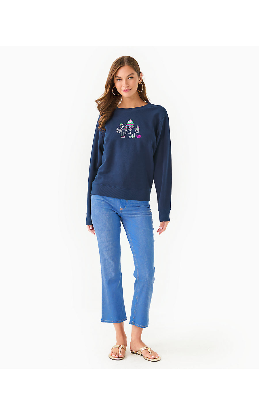 BALLAD LONG SLEEVE SWEATS - LOW TIDE NAVY - HOLIDAY ELEPHANT EMBROIDERY