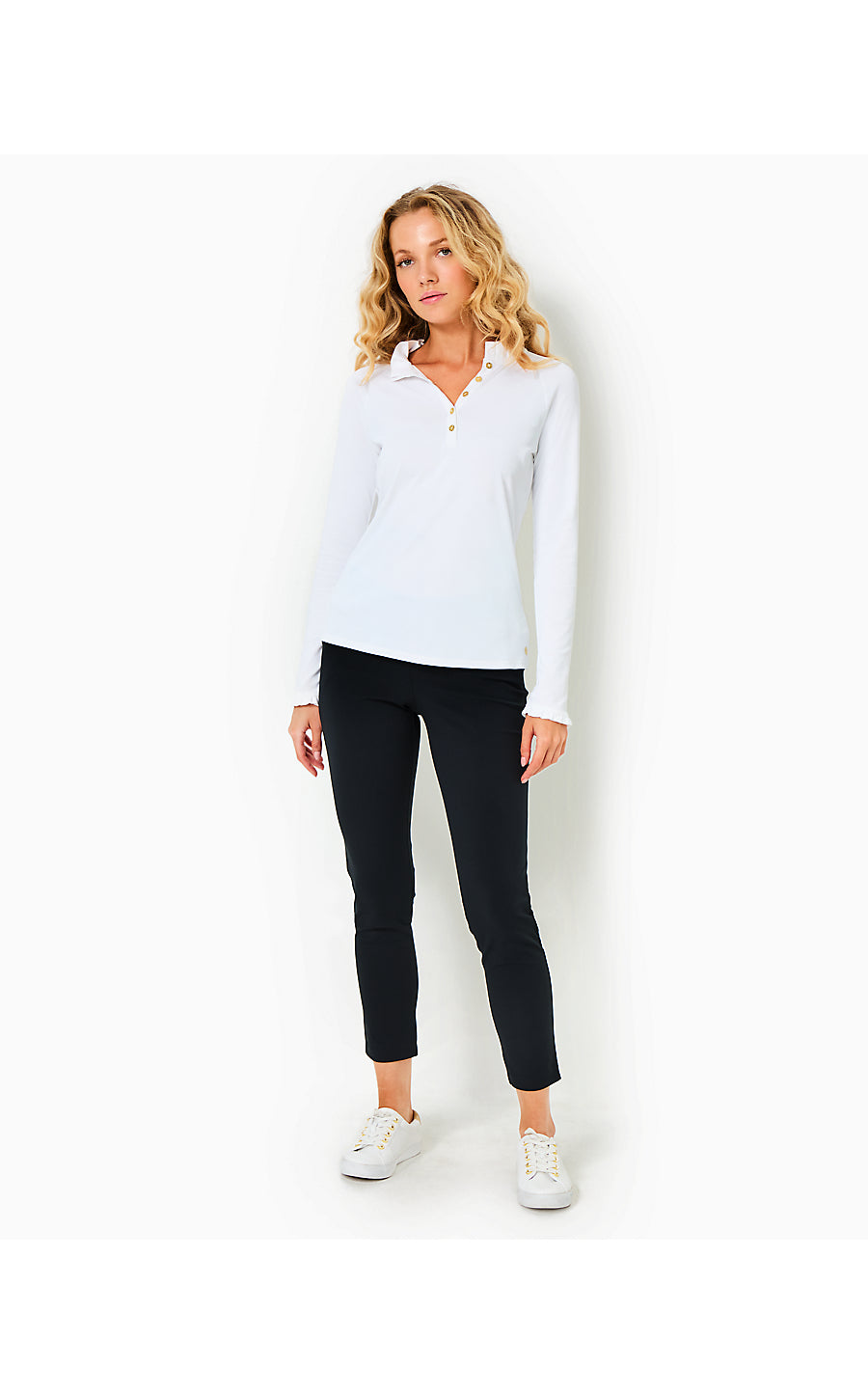 FRIDA SCALLOP LONG SLEEVE POLO - RESORT WHITE