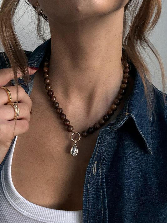 Janette Beaded Ring Necklace - Brown