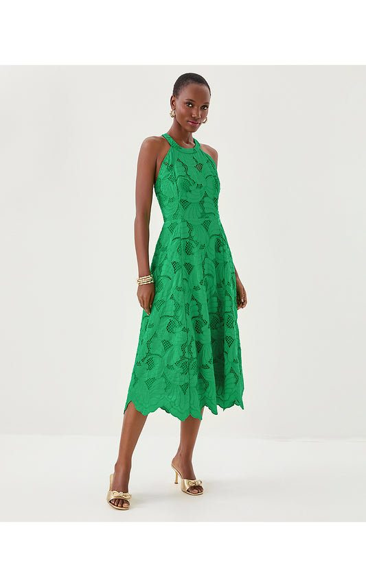 DENISE LACE MIDI DRESS - KITTS GREEN - SWAY WITH ME SCALLOPED LACE