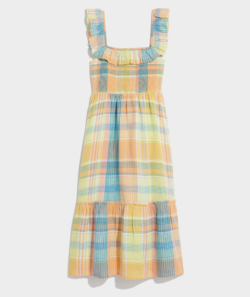 Smocked Midi Dress - Plaid Lemon Tart