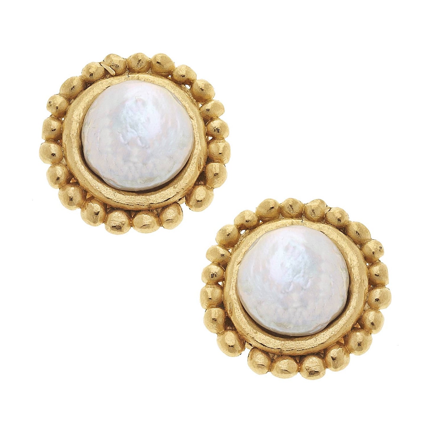 Susan Shaw - Gold with Coin Pearl Pierced Earrings