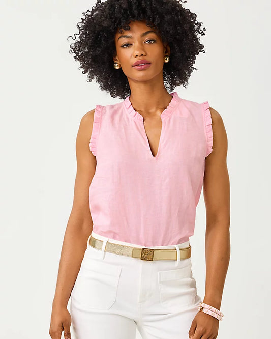 KAVALLA SLEEVELESS RUFFLE - CONCH SHELL PINK