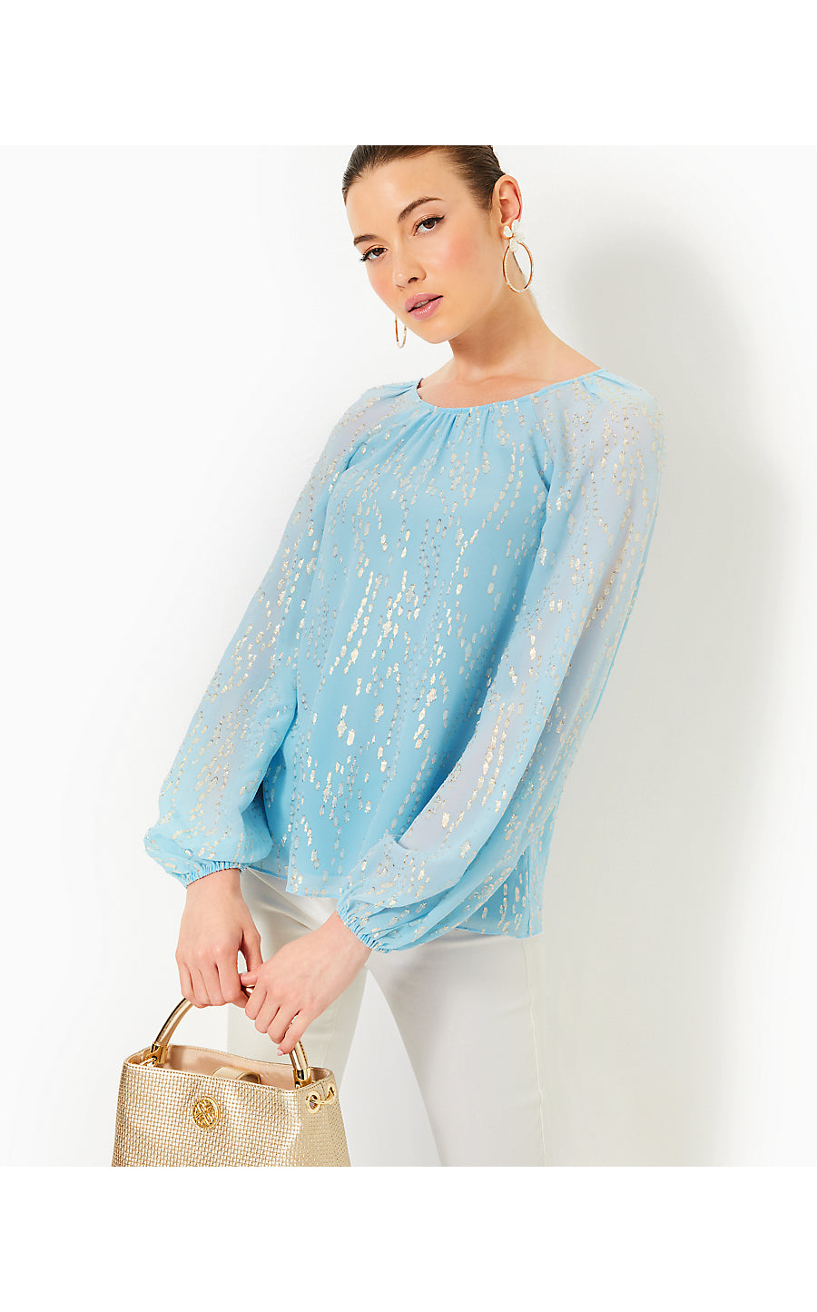 NORALEEN SILK TOP - BONAIRE BLUE - FISH CLIP CHIFFON