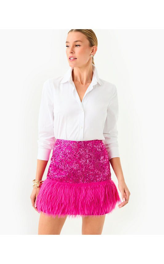 CHARMAIN MINI SKIRT - PASSION FRUIT PINK - PETAL PARTY METALLIC BROCADE