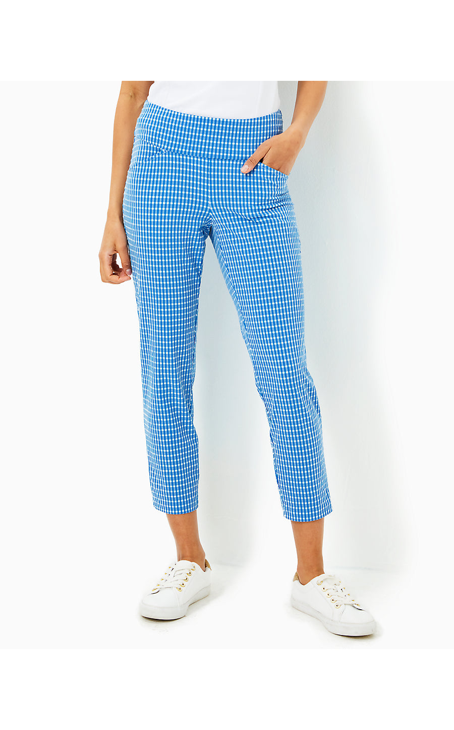 CORSO CROP PANT UPF 50+ - MORELLE BLUE - PERFORMANCE GINGHAM