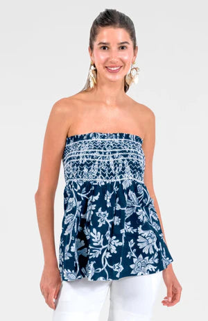 Stunning Stippling Smocked Skirt - Blue and White