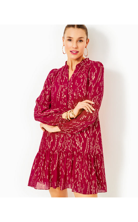 EVALINE SILK DRESS - MALBEC RED - FISH CLIP CHIFFON