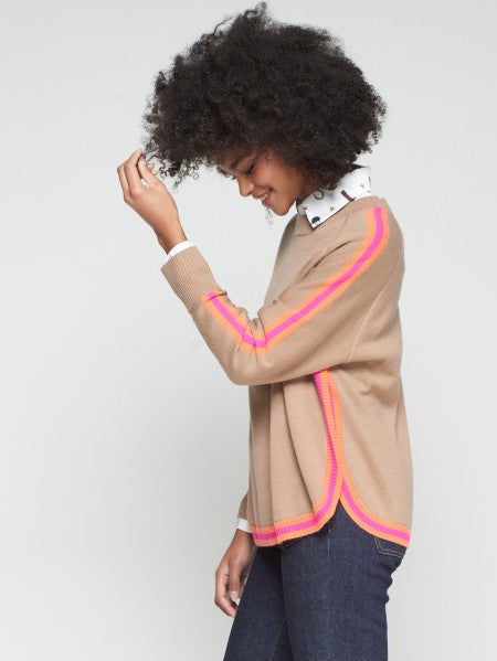 BEIGE SWEATER WITH FLUO TRIM