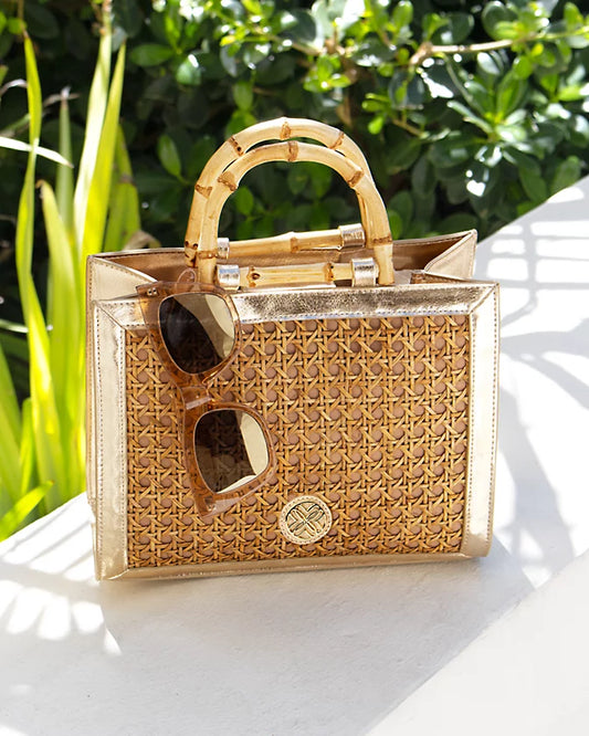 Liza Cane Top Handle Bag-Natural