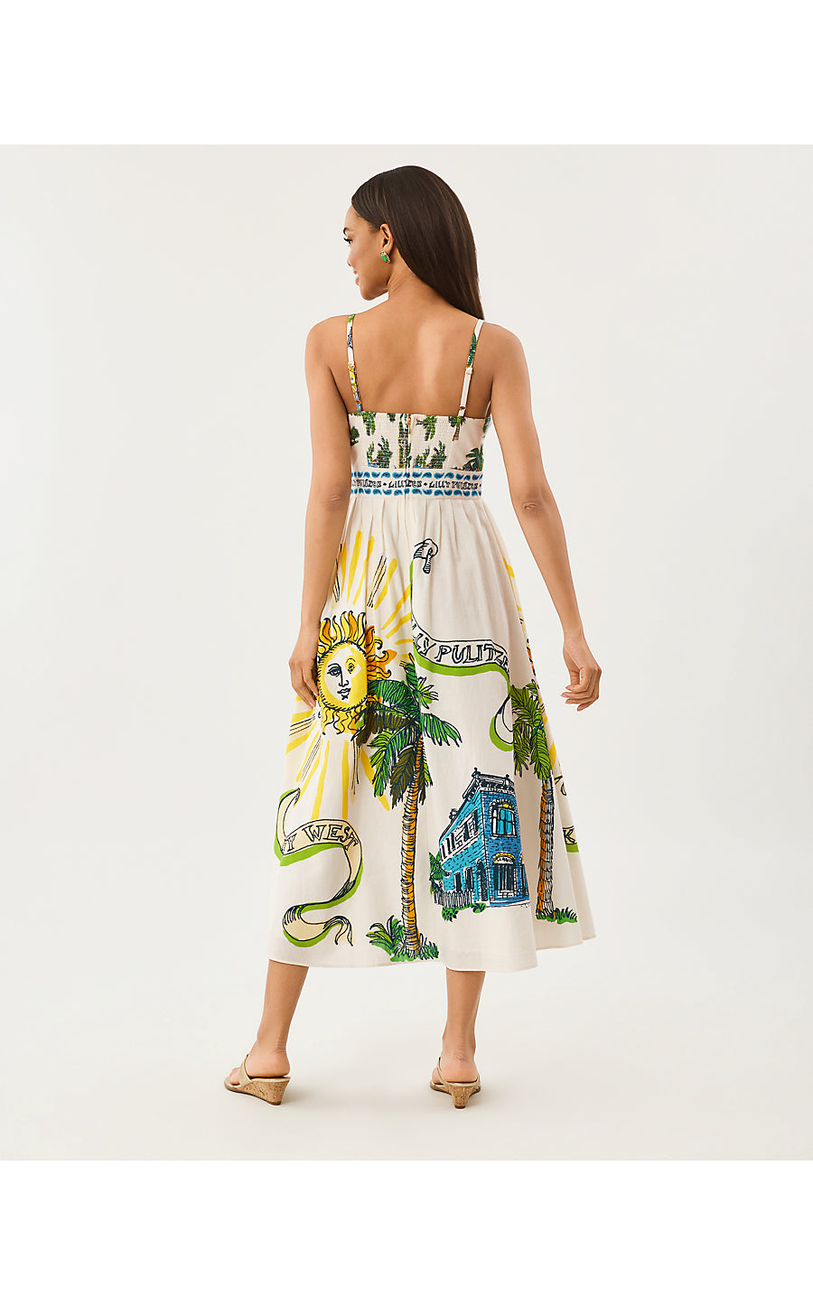 WENDLEY MIDI DRESS - COCONUT - OVERSIZED KEY WEST TOILE ENGINEERED WOVEN MIDI