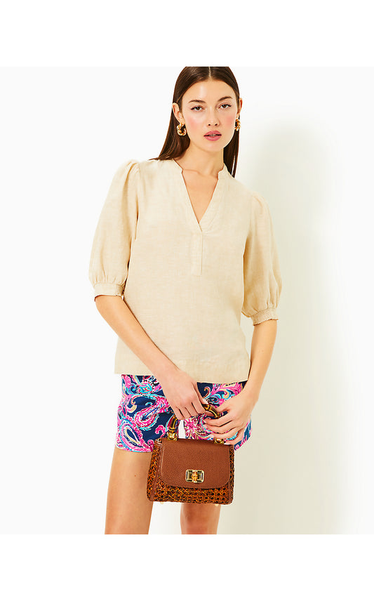 MIALEIGH LINEN TOP - SAND BAR X RESORT WHITE